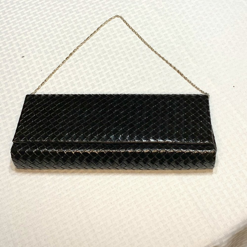 Black Foux Leather Weaved Clutch